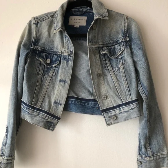 AllSaints Hay cropped denim jacket, blue, size XS
